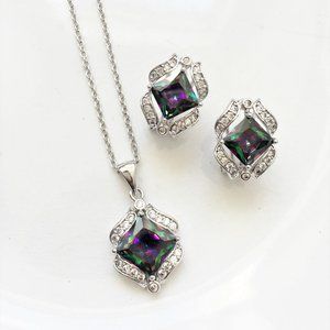 18K White Gold Plated Silver Mystic Topaz Set